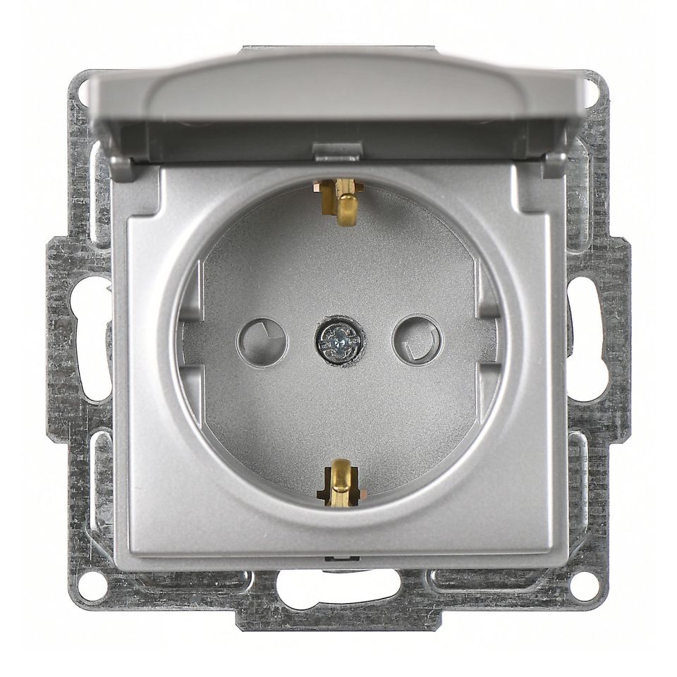 Günsan Visage Gümüş Çocuk Korumalı Kapaklı Topraklı Priz - 16A 250V - Vidalı