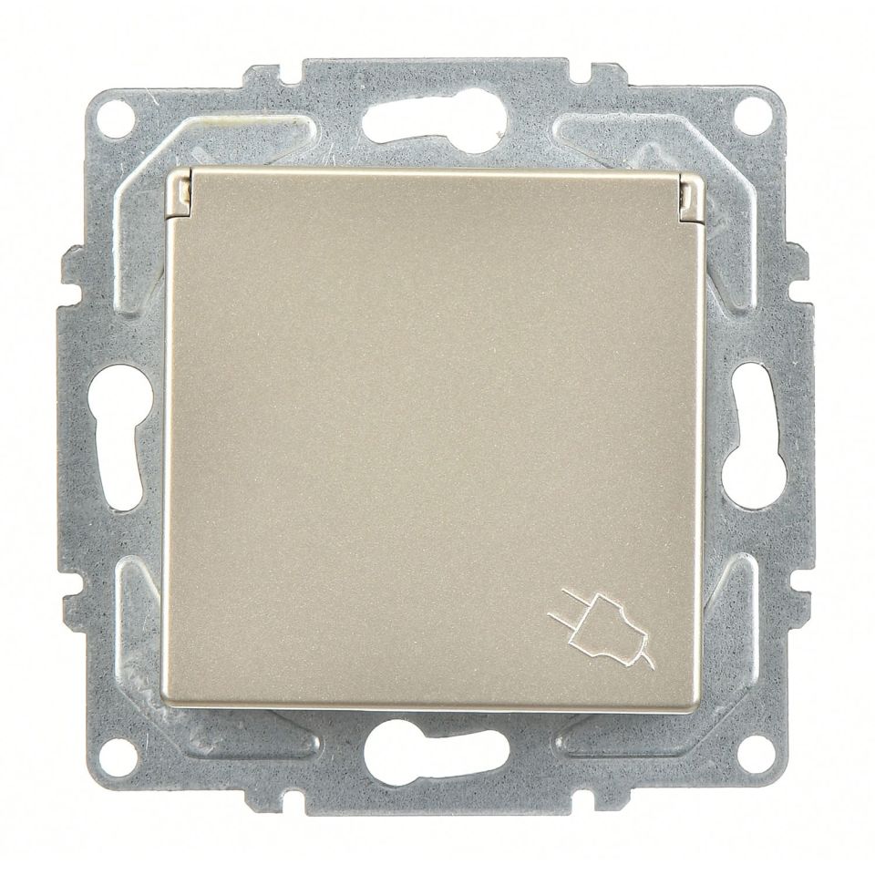 Günsan Eqona Metalik Bej Çocuk Korumalı Kapaklı Topraklı Priz- 16A 250V - Klipsli