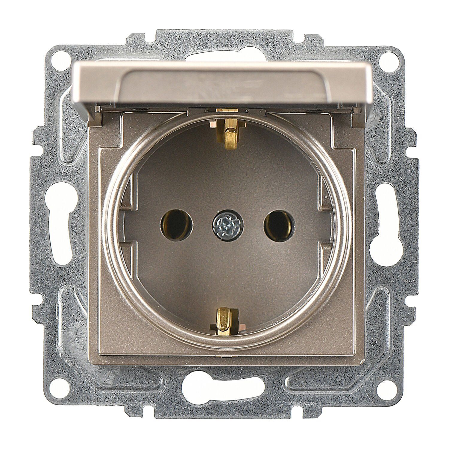 Günsan Eqona Metalik Bej Kapaklı Topraklı Priz- 16A 250V - Klipsli