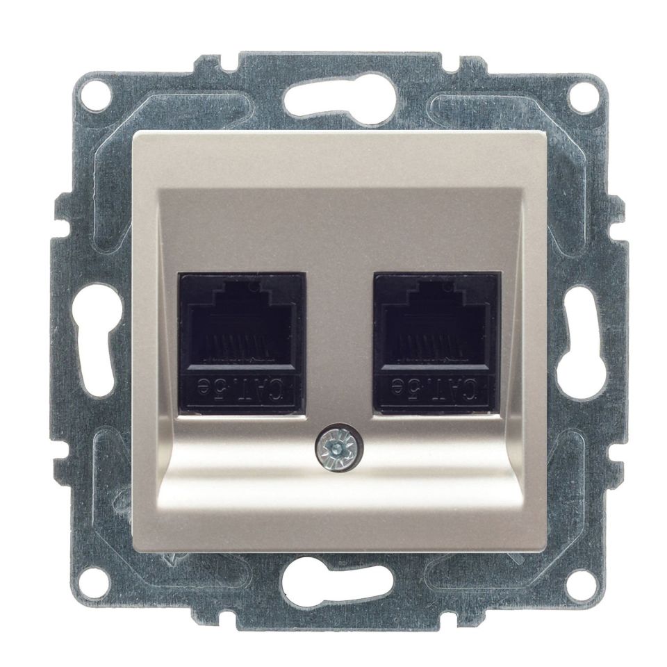 Günsan Eqona Metalik Bej Vidalı İkili Data Prizi (2 x RJ45 Cat5E)