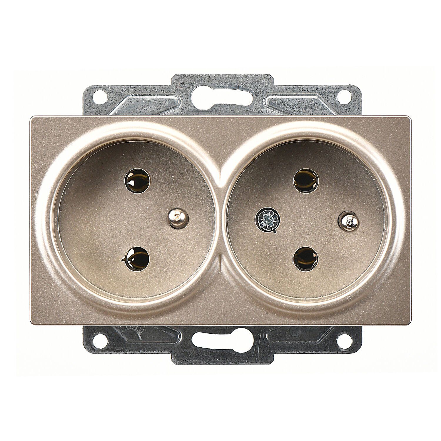 Günsan Eqona Metalik Bej İkili UPS Priz- 16A 250V - Vidalı