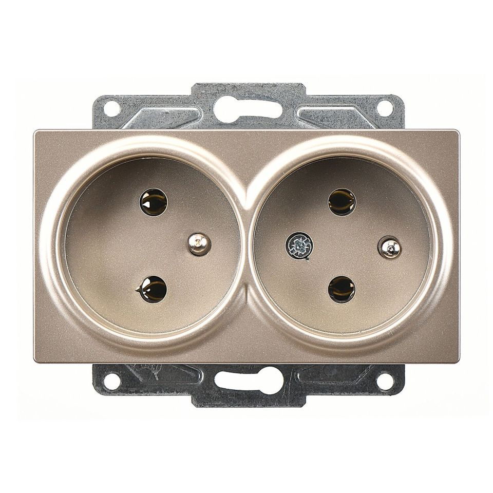 Günsan Eqona Metalik Bej İkili UPS Priz- 16A 250V - Vidalı