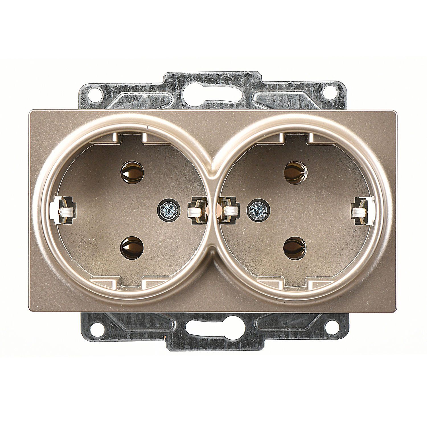 Günsan Eqona Metalik Bej İkili Topraklı Priz- 16A 250V - Vidalı