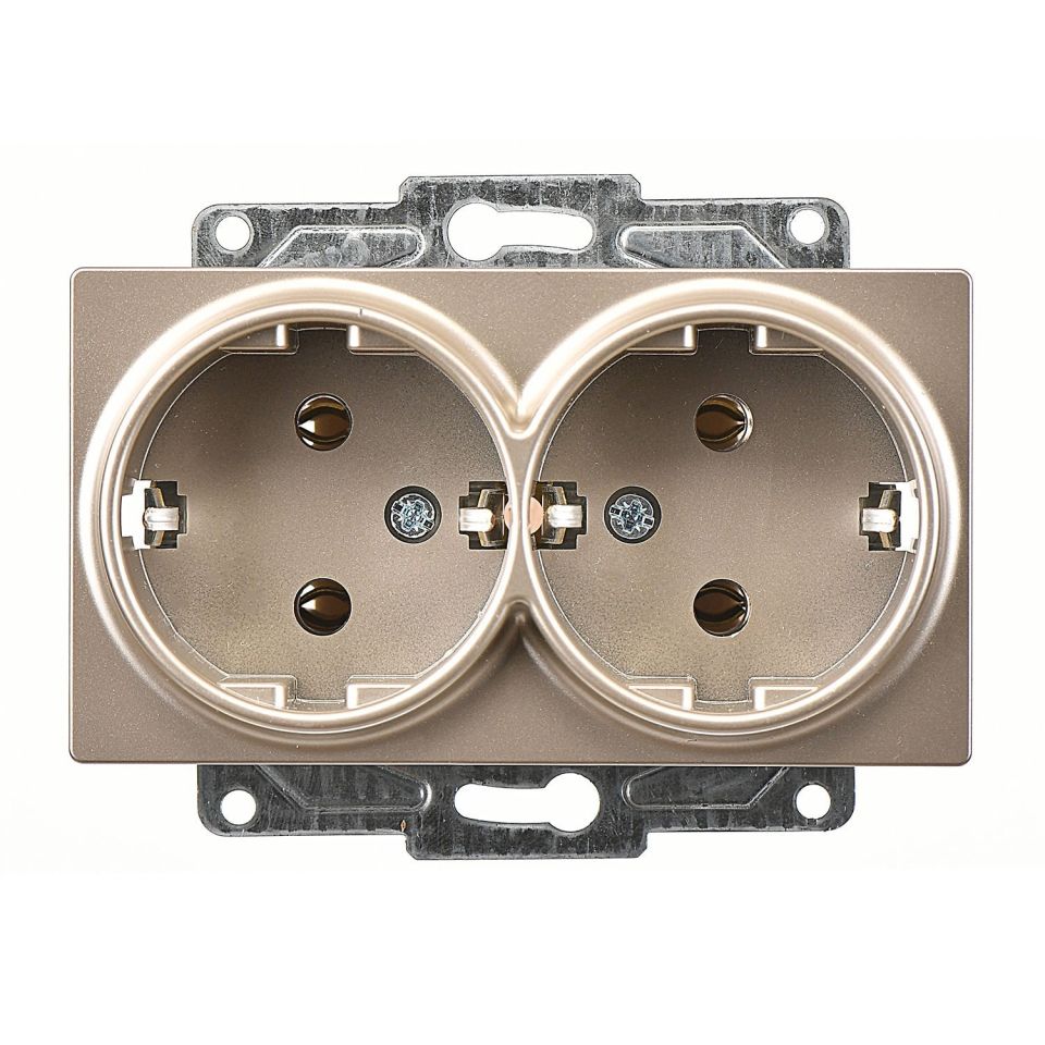 Günsan Eqona Metalik Bej İkili Topraklı Priz- 16A 250V - Vidalı