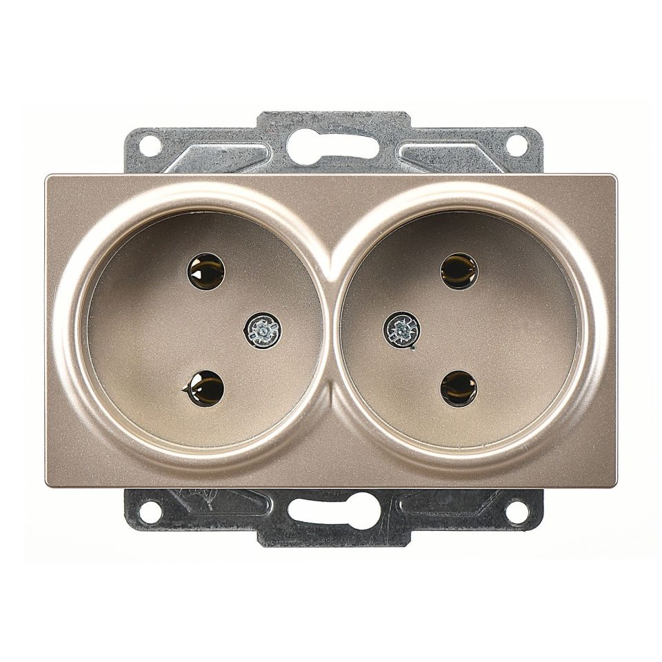 Günsan Eqona Metalik Bej İkili Priz- 16A 250V - Vidalı