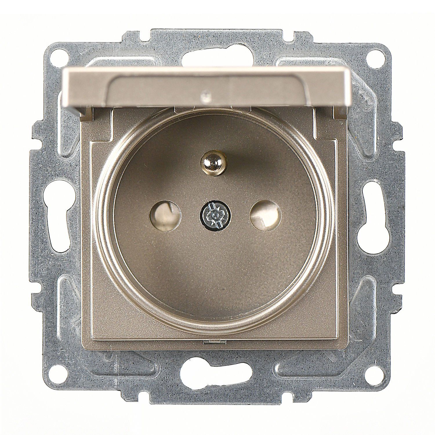 Günsan Eqona Metalik Bej Çocuk Korumalı Kapaklı UPS Priz - Vidalı