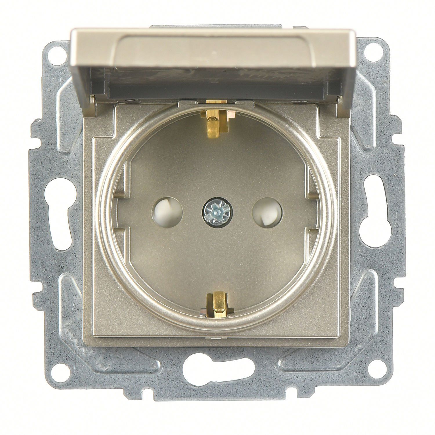 Günsan Eqona Metalik Bej Çocuk Korumalı Kapaklı Topraklı Priz- 16A 250V - Vidalı