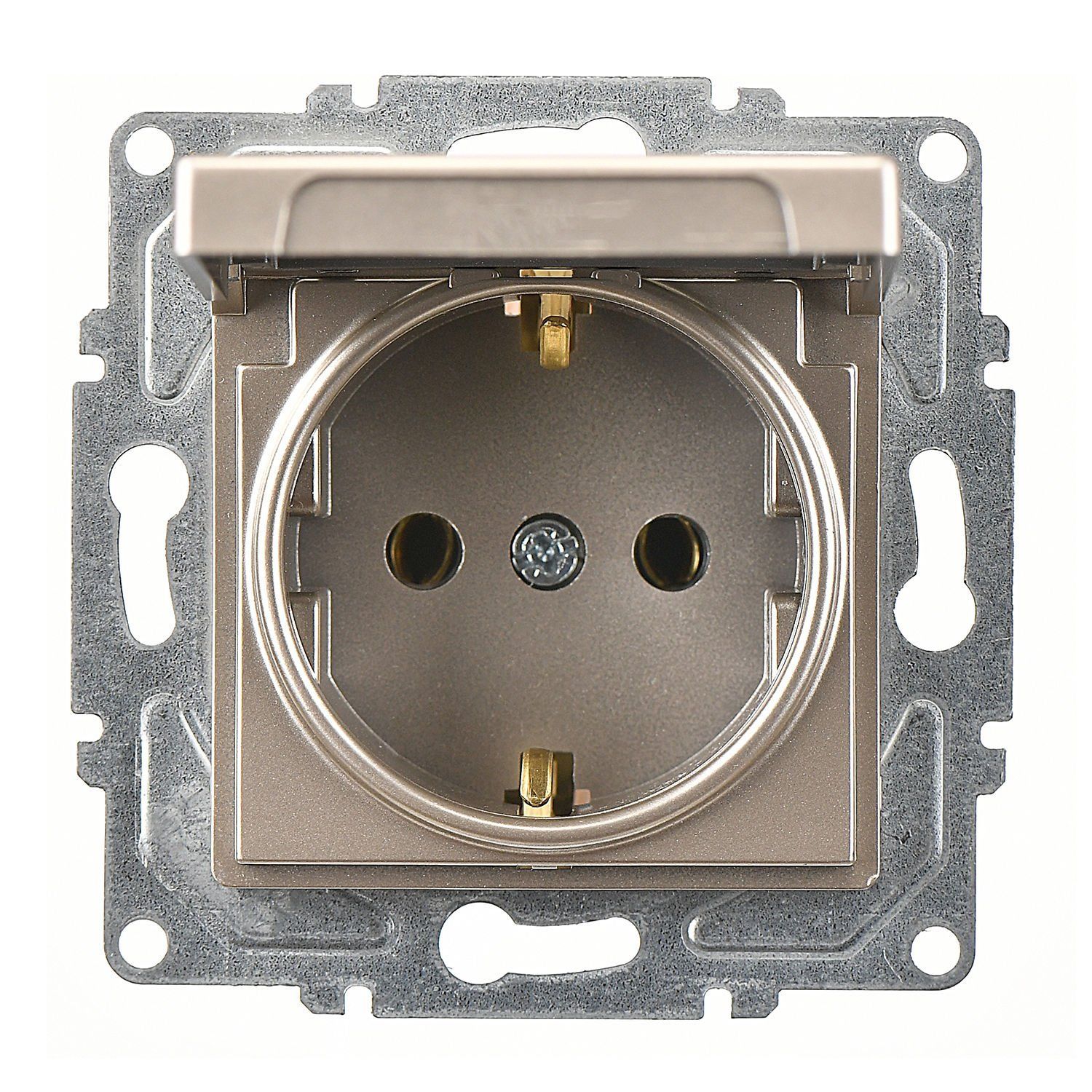 Günsan Eqona Metalik Bej Kapaklı Topraklı Priz- 16A 250V - Vidalı