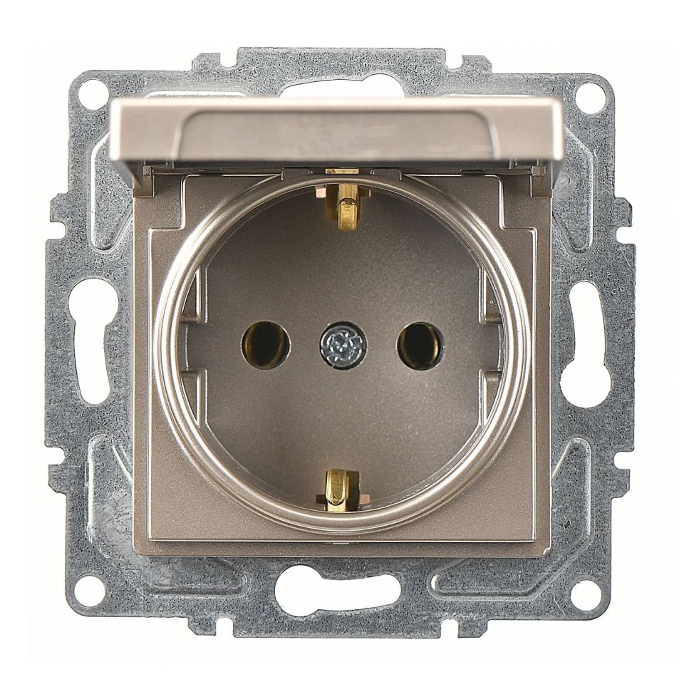 Günsan Eqona Metalik Bej Kapaklı Topraklı Priz- 16A 250V - Vidalı