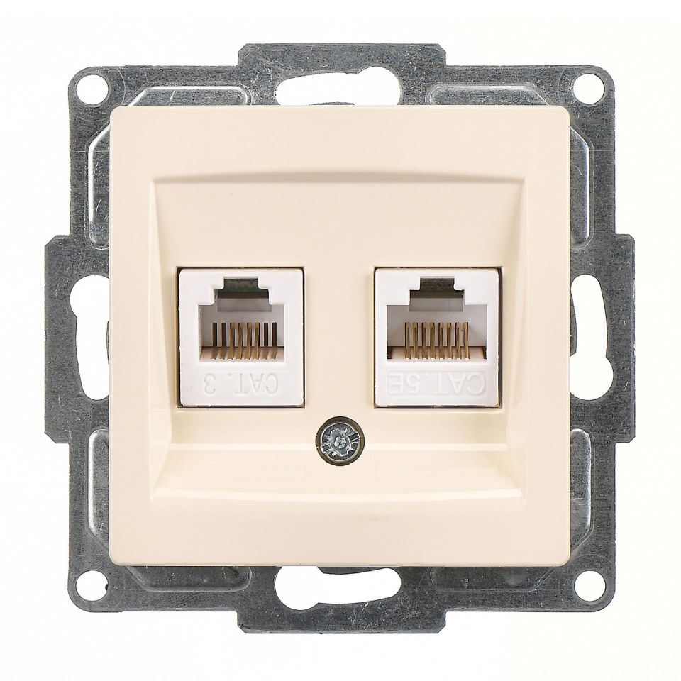 Günsan Visage Data + Nümeris Telefon Prizi (RJ45 Cat5E + Cat3) Krem