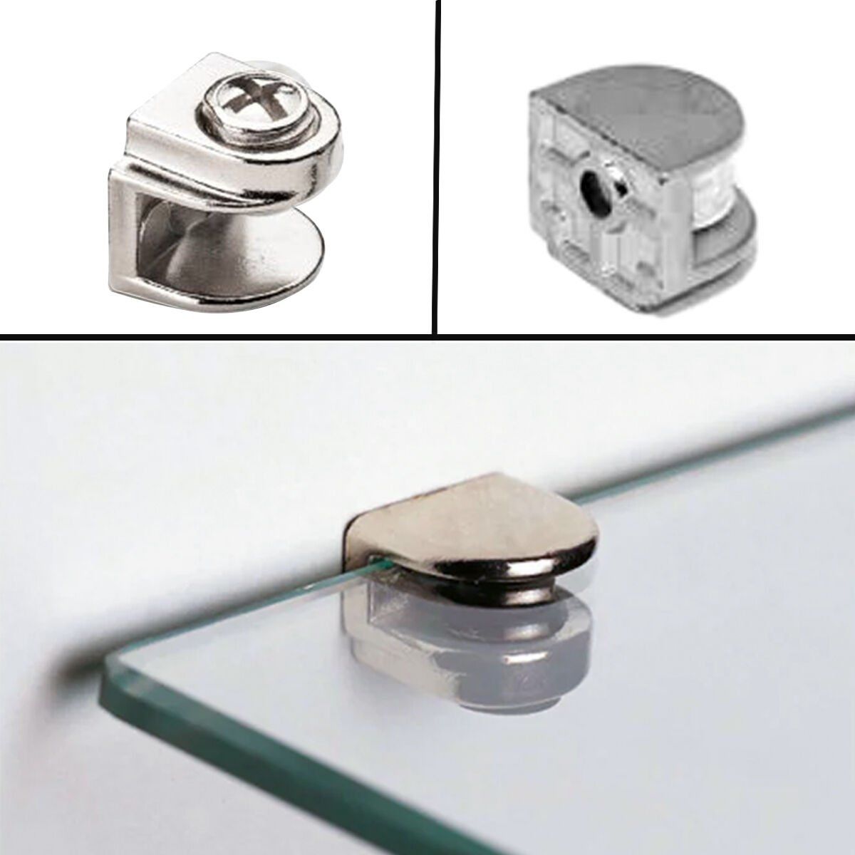 Metal Cam Raf Tutucu Düz Nikel (5 Adet )