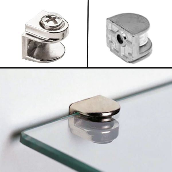 Metal Cam Raf Tutucu Düz Nikel (5 Adet )