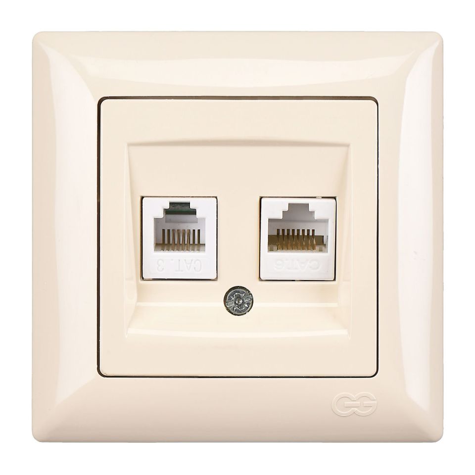 Günsan Visage Data + Nümeris Telefon Prizi (RJ45 Cat6 + Cat3) Krem