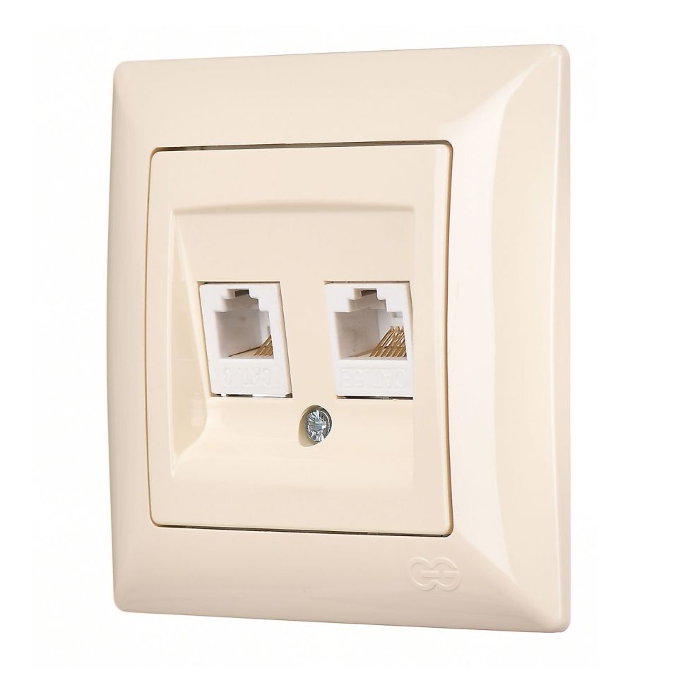 Günsan Visage Data + Nümeris Telefon Prizi (RJ45 Cat5E + Cat3) Krem