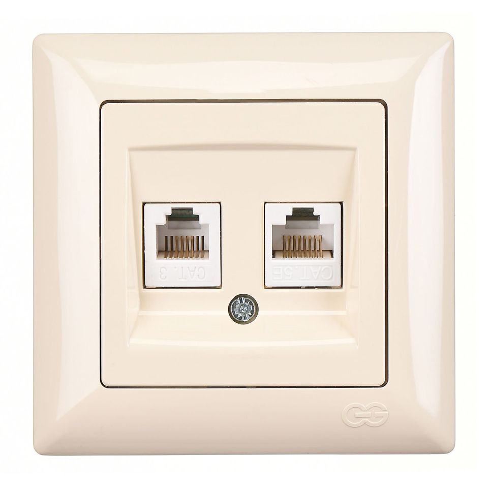 Günsan Visage Data + Nümeris Telefon Prizi (RJ45 Cat5E + Cat3) Krem