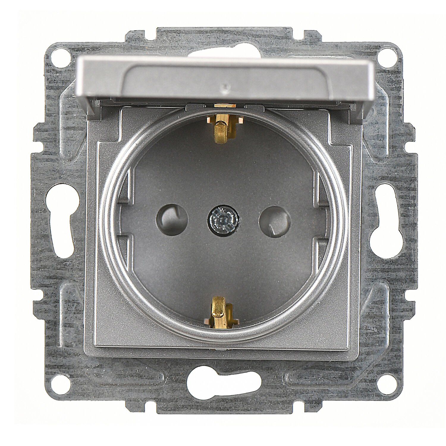 Günsan Eqona Gümüş Çocuk Korumalı Kapaklı Topraklı Priz- 16A 250V - Klipsli