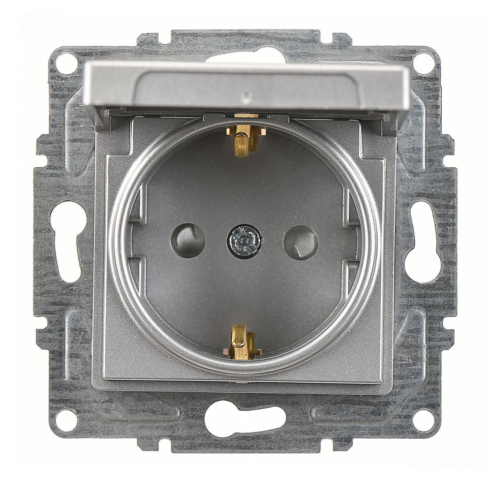 Günsan Eqona Gümüş Çocuk Korumalı Kapaklı Topraklı Priz- 16A 250V - Klipsli