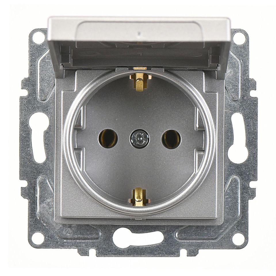 Günsan Eqona Gümüş Kapaklı Topraklı Priz- 16A 250V - Klipsli