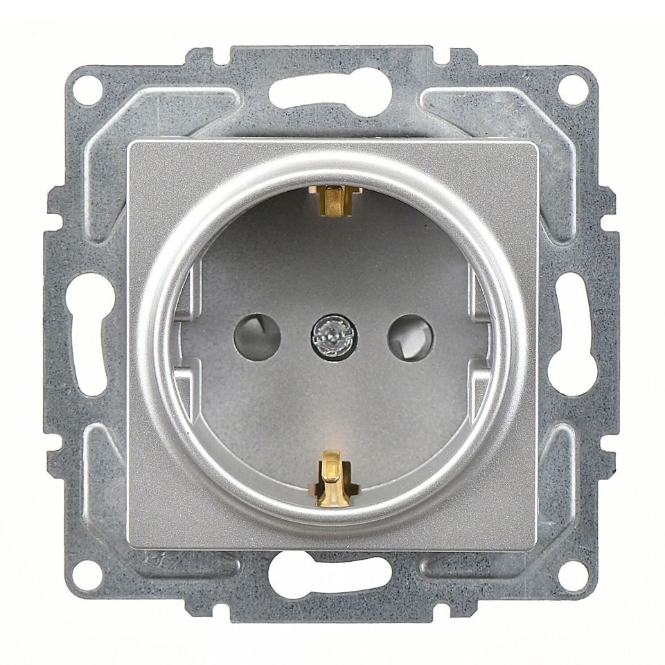 Günsan Eqona Gümüş Çocuk Korumalı Topraklı Priz - 16A 250V - Klipsli