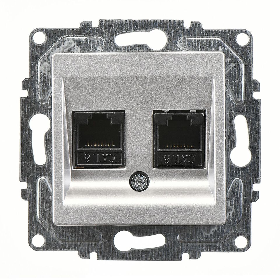 Günsan Eqona Gümüş Vidalı İkili Data Prizi (2 x RJ45 Cat6)