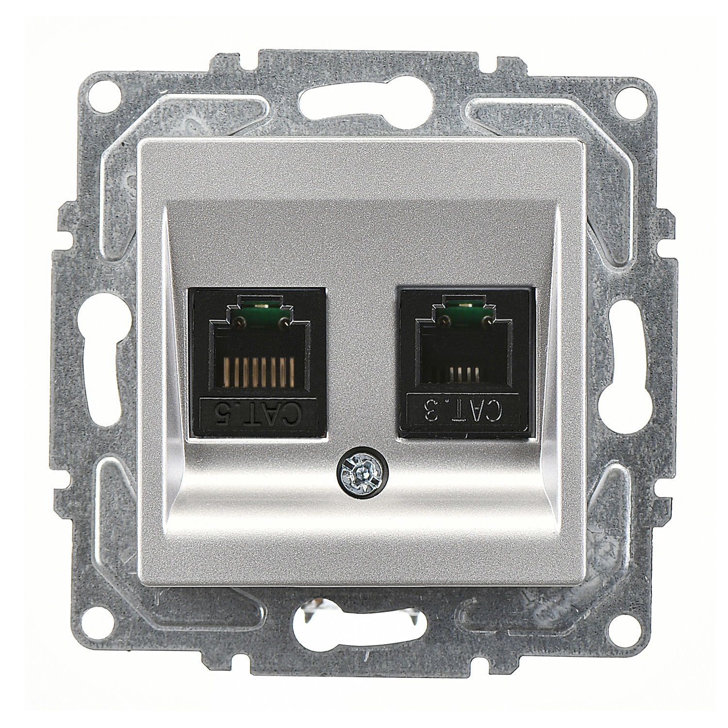 Günsan Eqona Gümüş Vidalı Data & Nümeris Telefon Prizi (RJ45 Cat5E + Cat3)