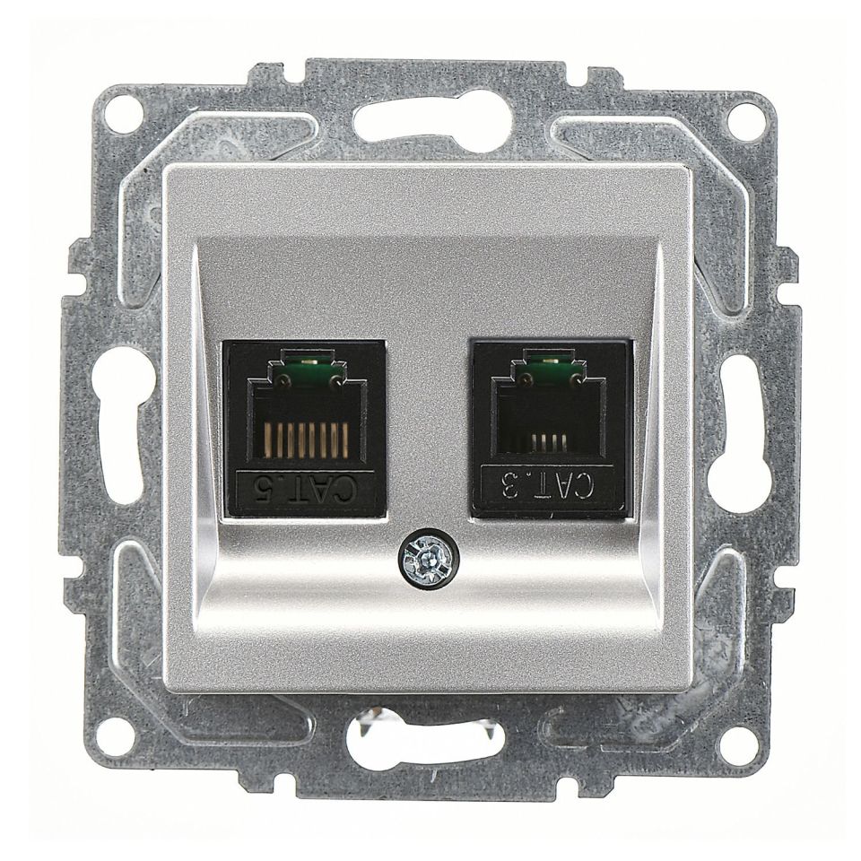Günsan Eqona Gümüş Vidalı Data & Nümeris Telefon Prizi (RJ45 Cat5E + Cat3)