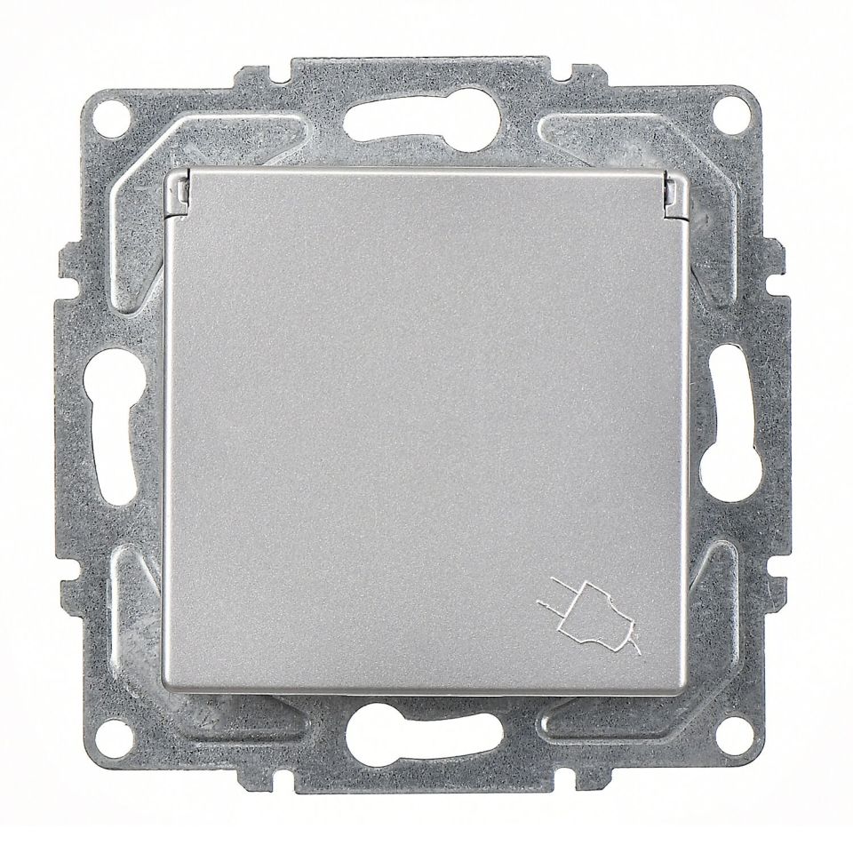 Günsan Eqona Gümüş Çocuk Korumalı Kapaklı UPS Priz - Vidalı