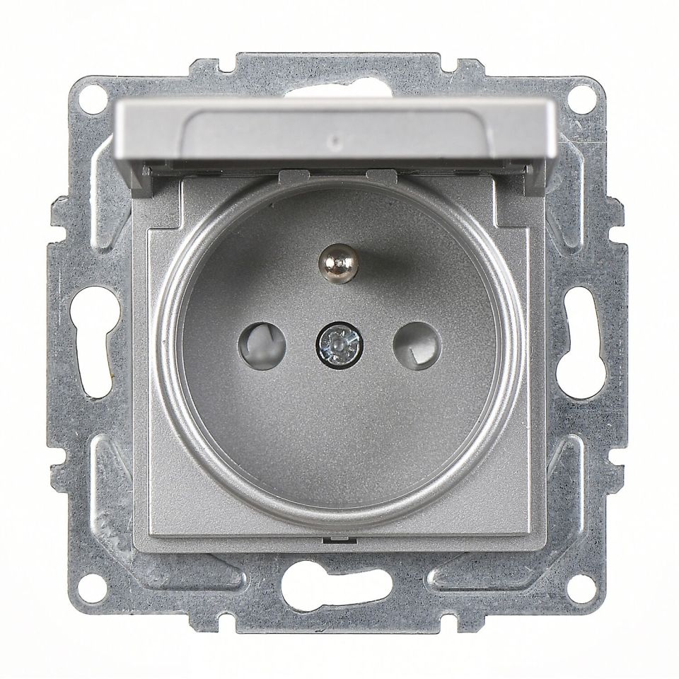 Günsan Eqona Gümüş Çocuk Korumalı Kapaklı UPS Priz - Vidalı