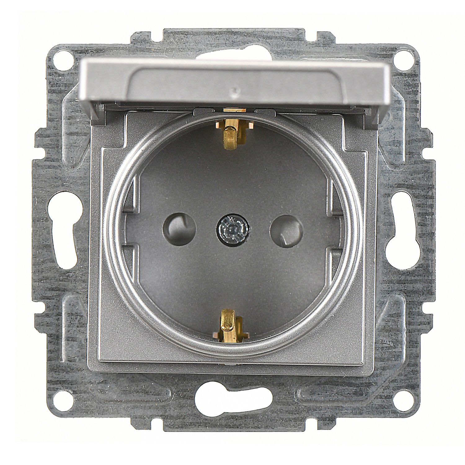 Günsan Eqona Gümüş Çocuk Korumalı Kapaklı Topraklı Priz- 16A 250V - Vidalı