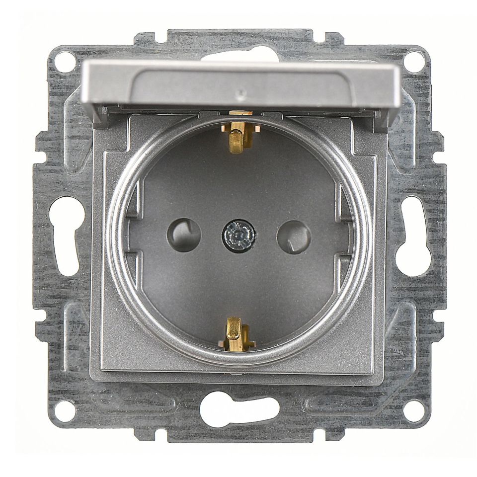 Günsan Eqona Gümüş Çocuk Korumalı Kapaklı Topraklı Priz- 16A 250V - Vidalı