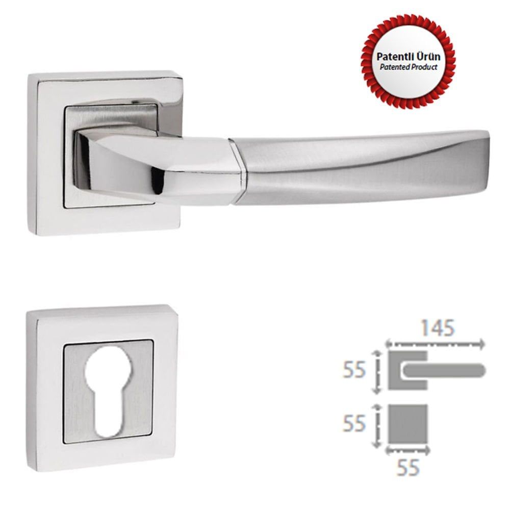 Kristal Kare Kapı Kolu Saten Nikel Rozetli Yale Sağ (adet)