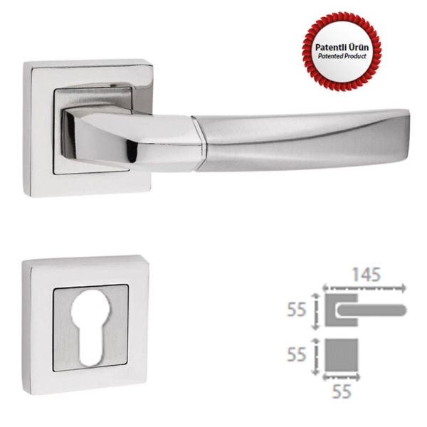 Kristal Kare Kapı Kolu Saten Nikel Rozetli Yale Sağ (adet)