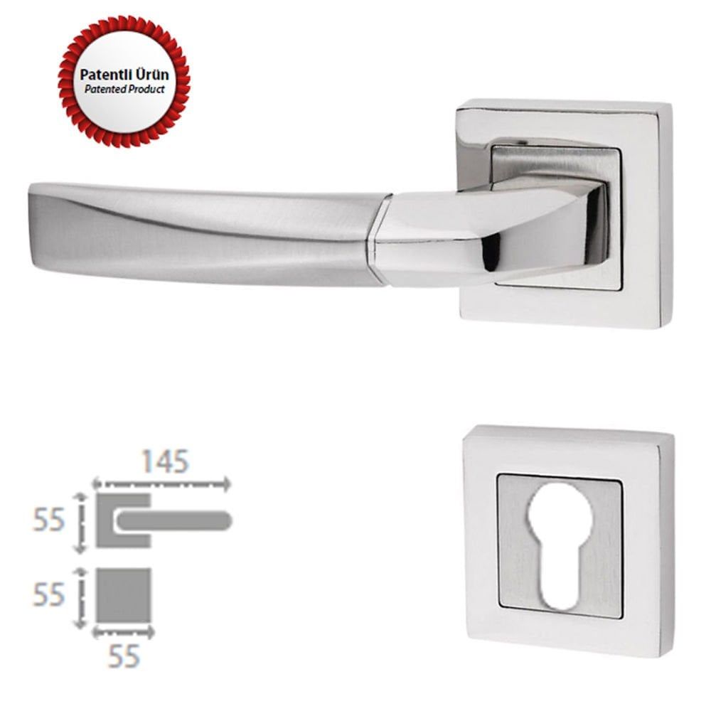 Kristal Kare Kapı Kolu Saten Nikel Rozetli Yale Sol (adet)