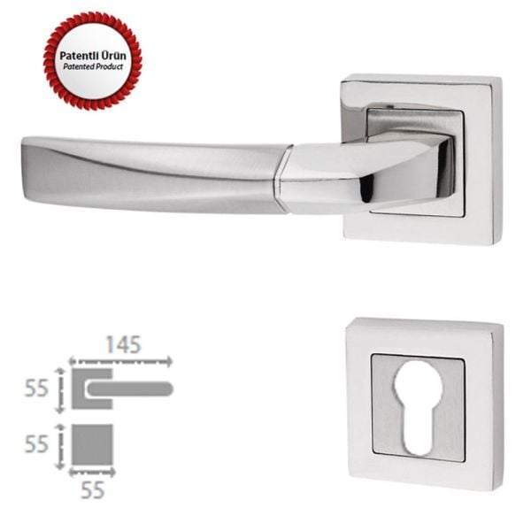 Kristal Kare Kapı Kolu Saten Nikel Rozetli Yale Sol (adet)