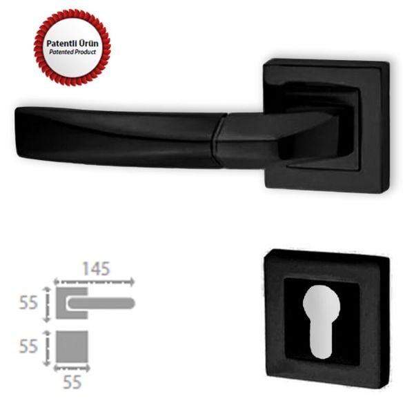 Kristal Kare Kapı Kolu Mat Siyah Rozetli Yale Sağ (adet)