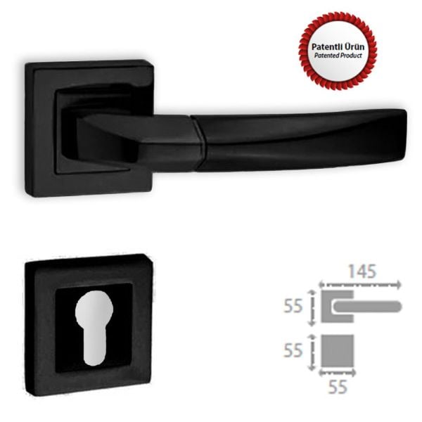 Kristal Kare Kapı Kolu Mat Siyah Rozetli Yale Sol (adet)