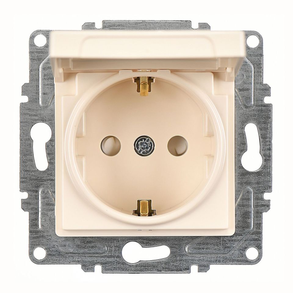 Günsan Eqona Krem Çocuk Korumalı Kapaklı Topraklı Priz - 16A 250V