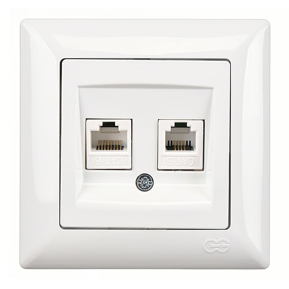 Günsan Visage Data + Nümeris Telefon Prizi (RJ45 Cat6 + Cat3) Beyaz