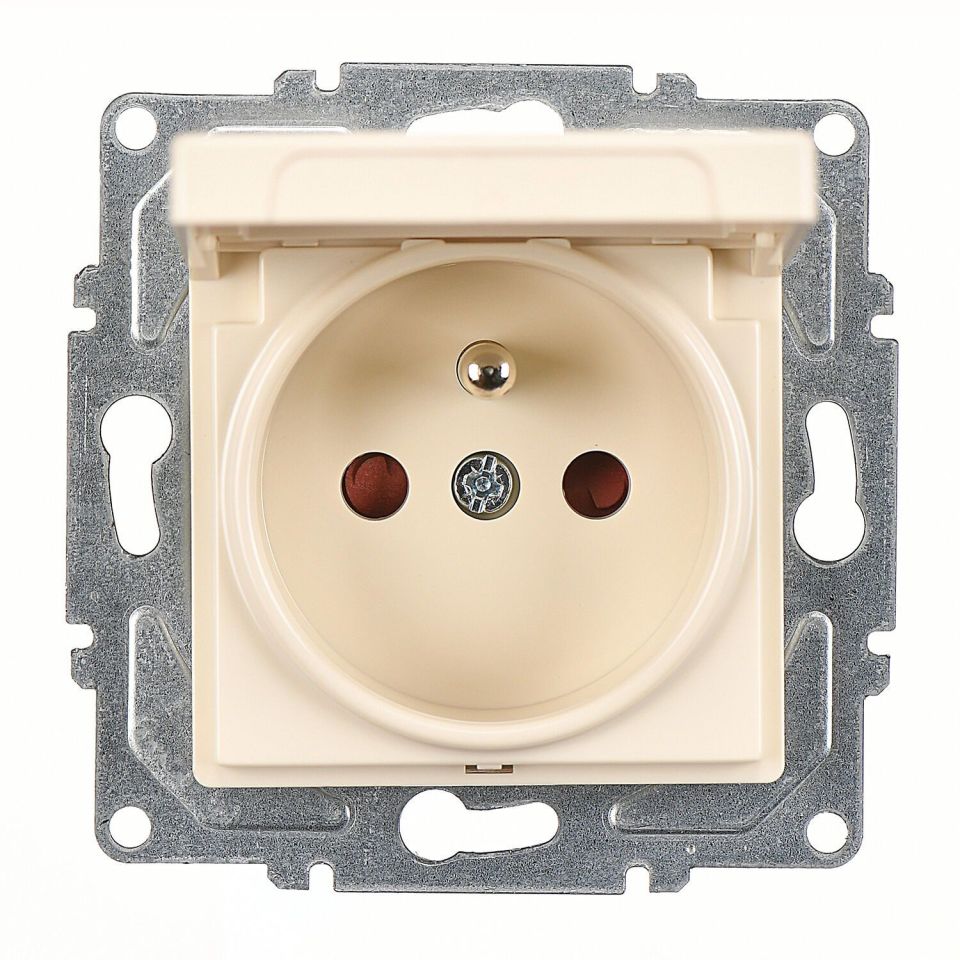 Günsan Eqona Krem Çocuk Korumalı Kapaklı UPS Priz - Vidalı