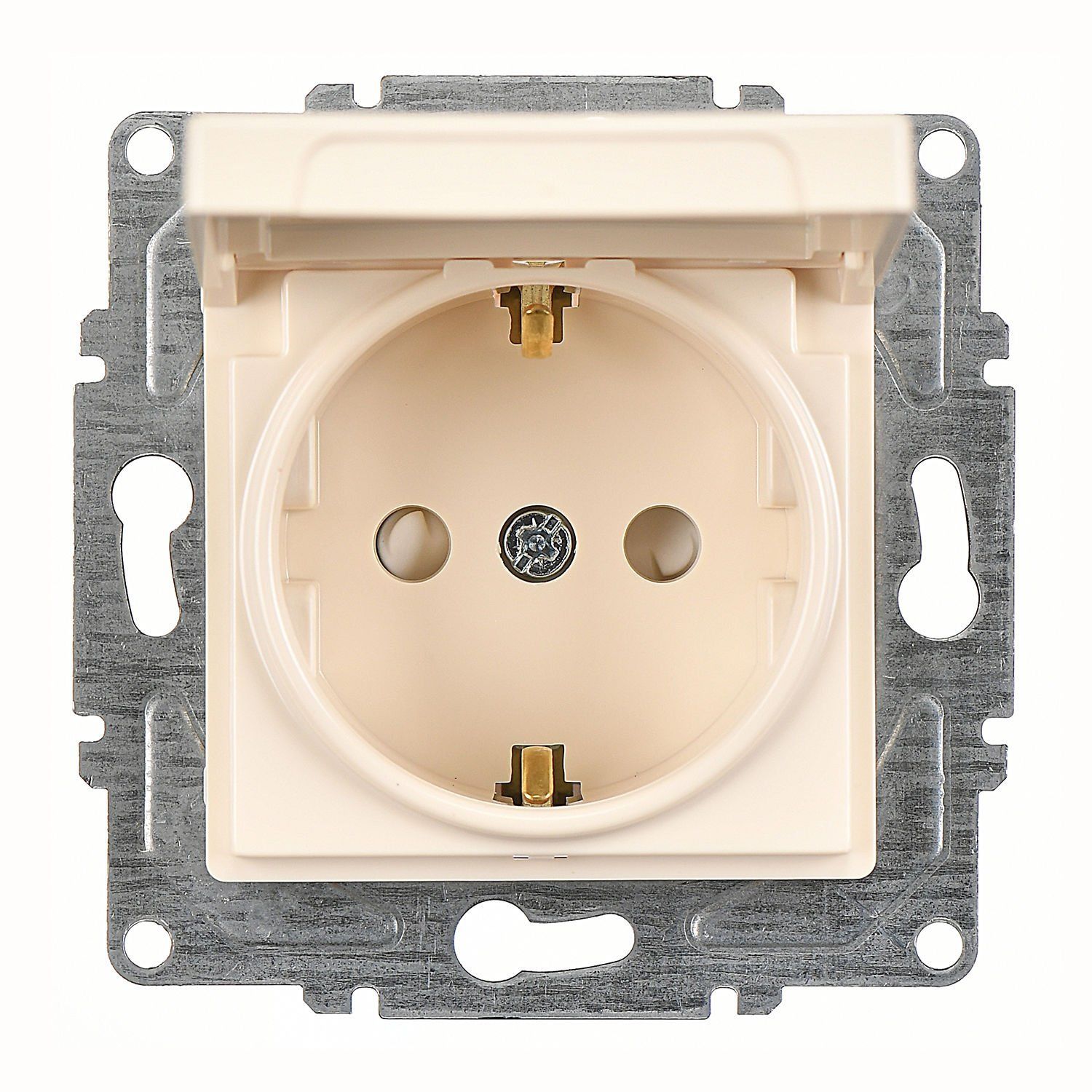 Günsan Eqona Krem Çocuk Korumalı Kapaklı Topraklı Priz- 16A 250V - Vidalı