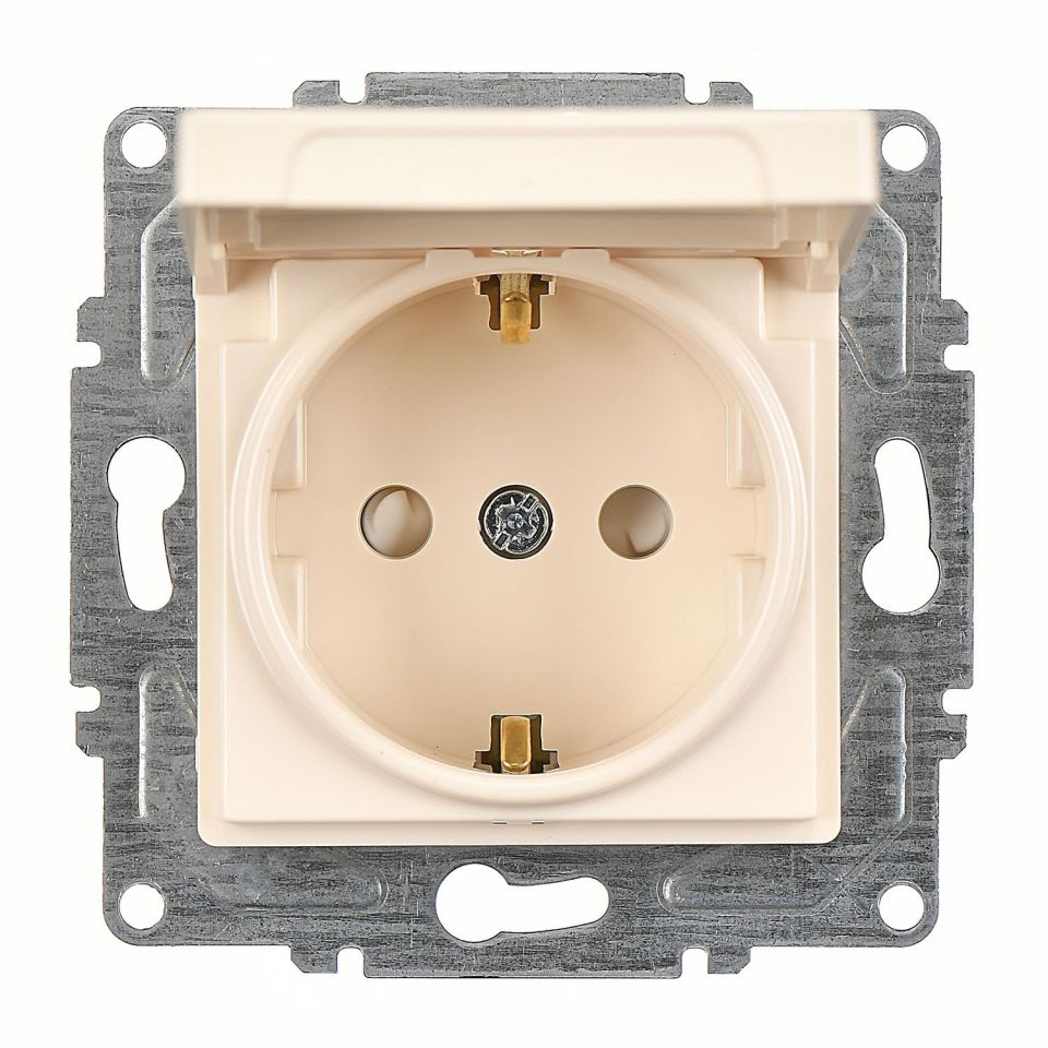 Günsan Eqona Krem Çocuk Korumalı Kapaklı Topraklı Priz- 16A 250V - Vidalı