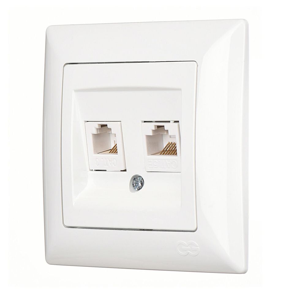 Günsan Visage Data + Nümeris Telefon Prizi (RJ45 Cat5E + Cat3) Beyaz