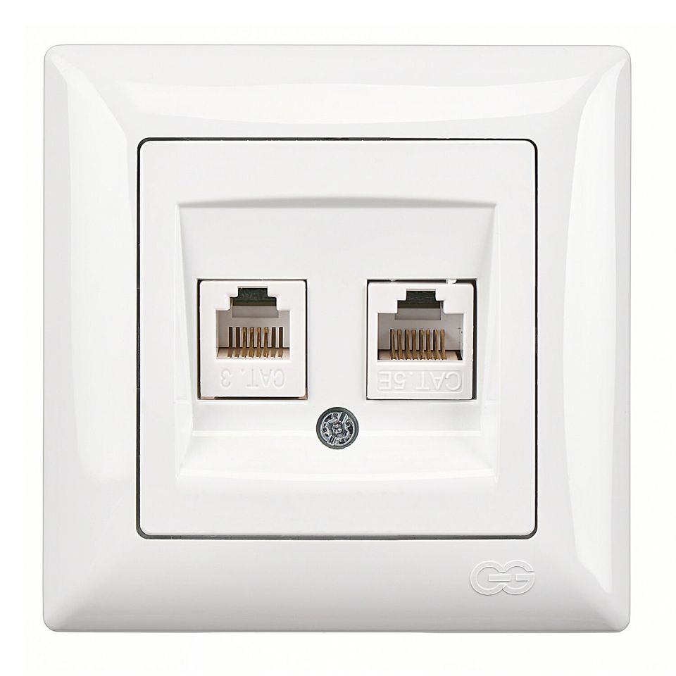 Günsan Visage Data + Nümeris Telefon Prizi (RJ45 Cat5E + Cat3) Beyaz