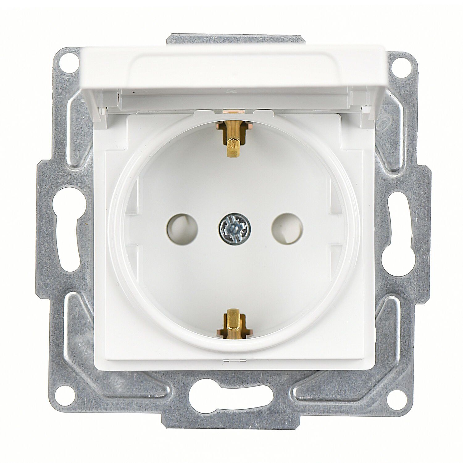 Günsan Eqona Beyaz Çocuk Korumalı Kapaklı Topraklı Priz- 16A 250V - Klipsli