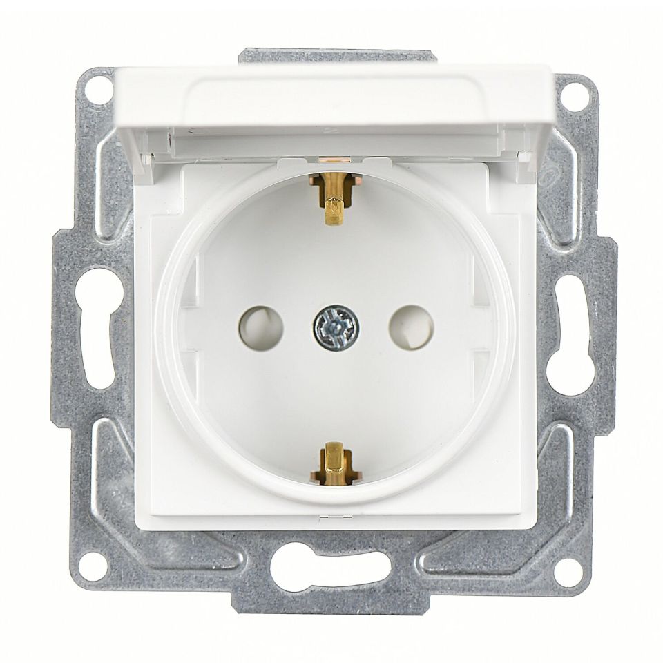 Günsan Eqona Beyaz Çocuk Korumalı Kapaklı Topraklı Priz- 16A 250V - Klipsli