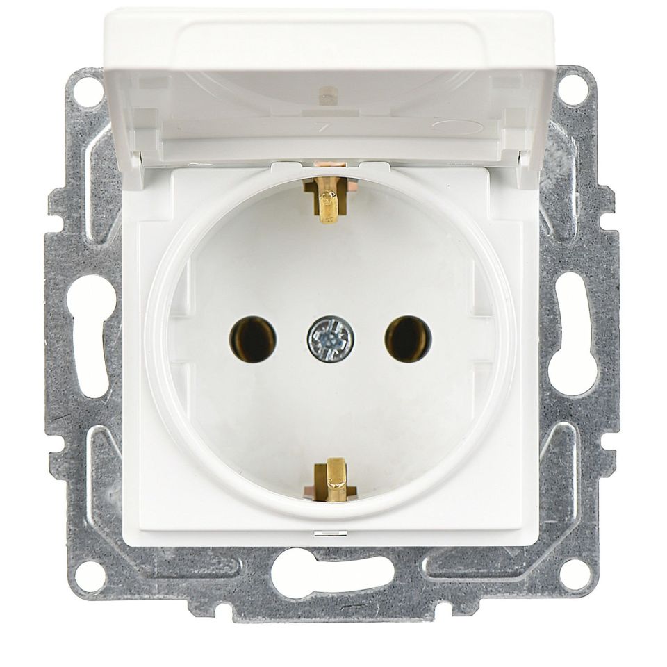 Günsan Eqona Beyaz Kapaklı Topraklı Priz- 16A 250V - Klipsli