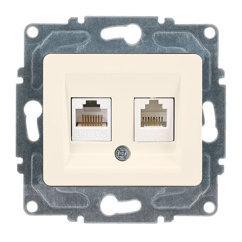 Günsan Fantasy Data + Nümeris Telefon Prizi (RJ45 Cat5E + Cat3) Krem