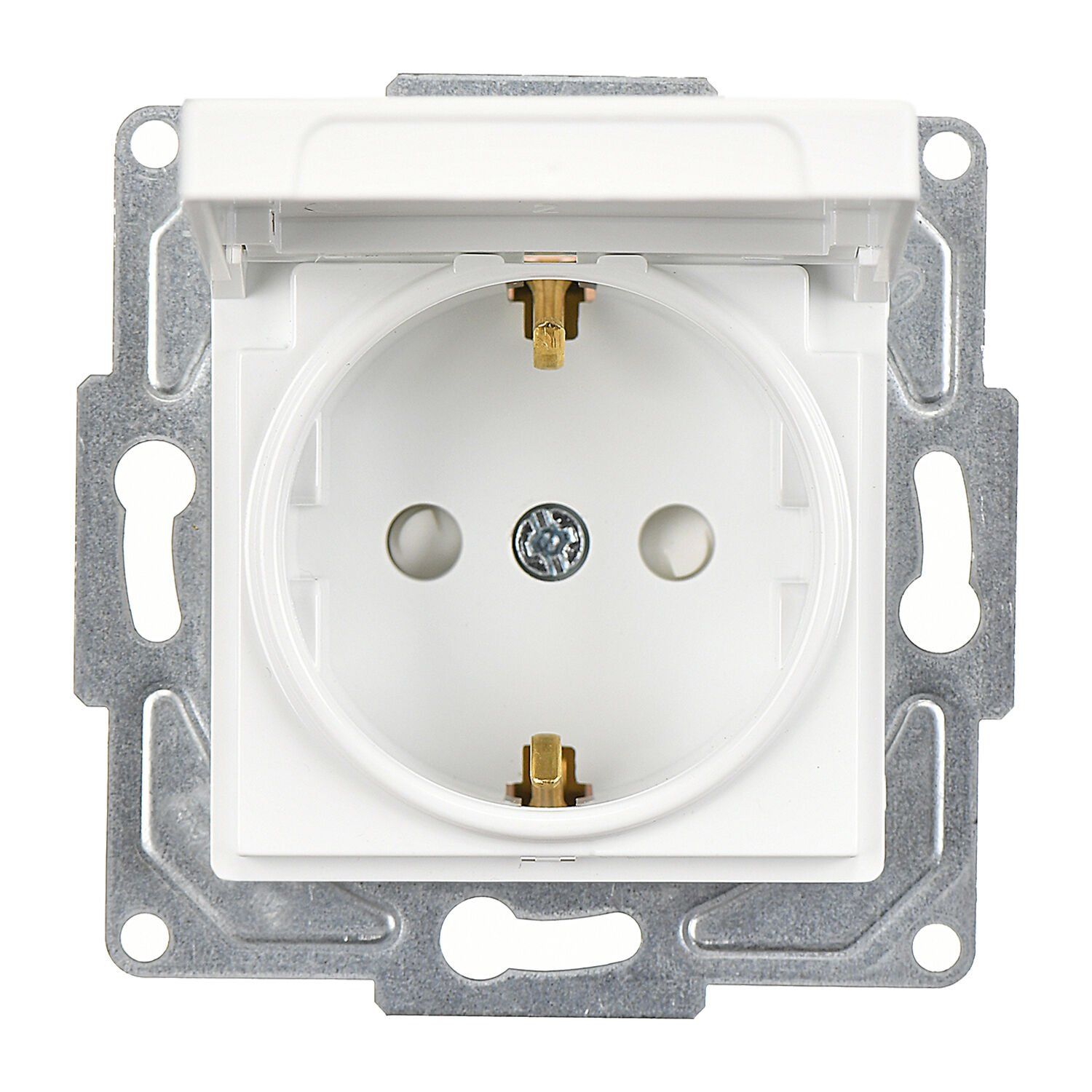 Günsan Eqona Beyaz Çocuk Korumalı Kapaklı Topraklı Priz- 16A 250V - Vidalı