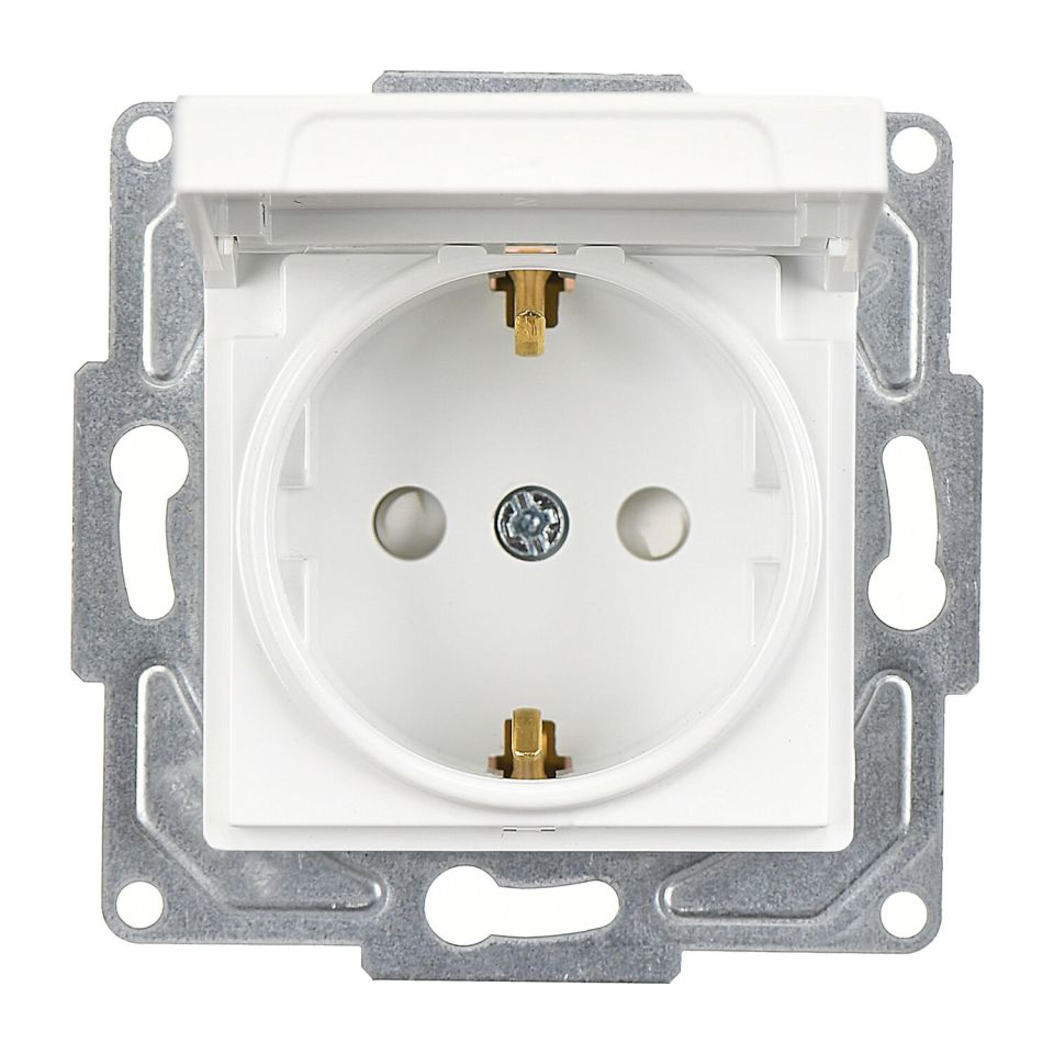 Günsan Eqona Beyaz Çocuk Korumalı Kapaklı Topraklı Priz- 16A 250V - Vidalı