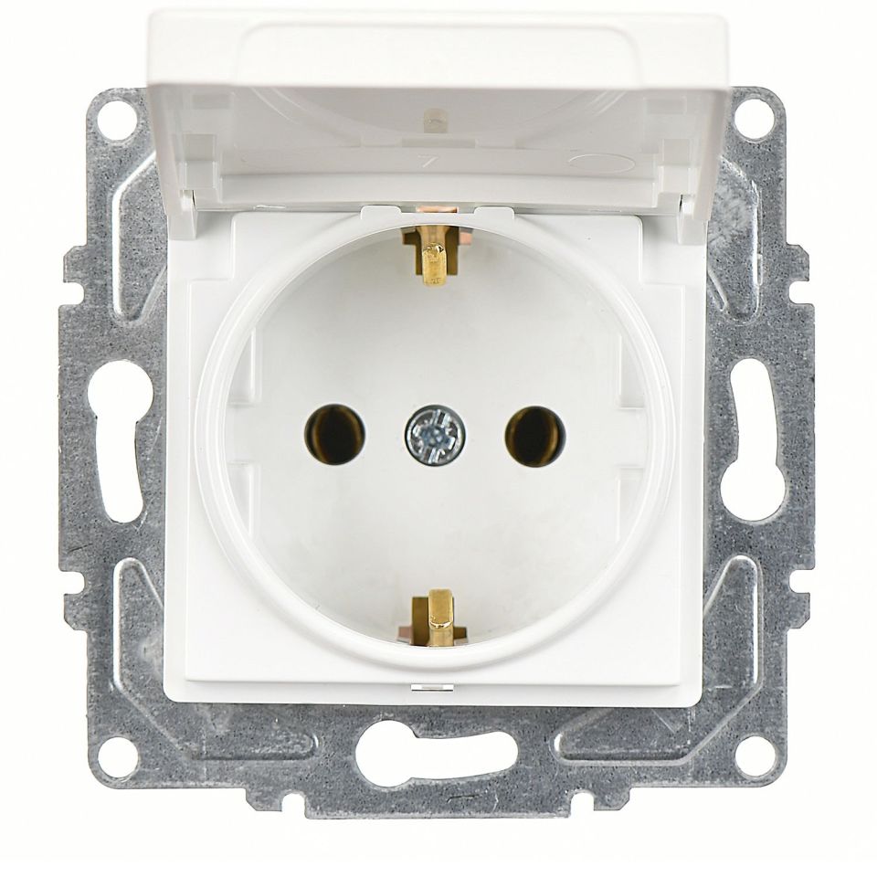 Günsan Eqona Beyaz Kapaklı Topraklı Priz- 16A 250V - Vidalı